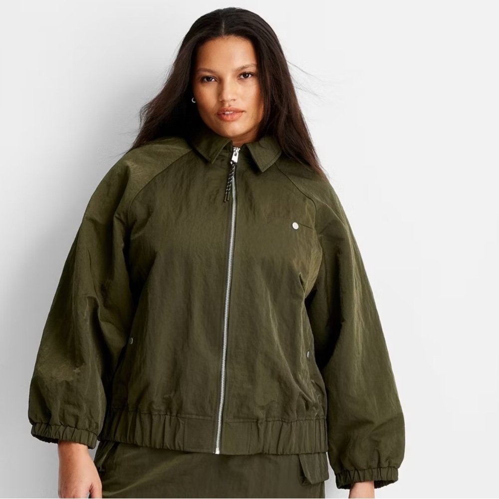 Future Collective Bomber Jacket Medium Olive Green Zip Up Streetwear Athleisure